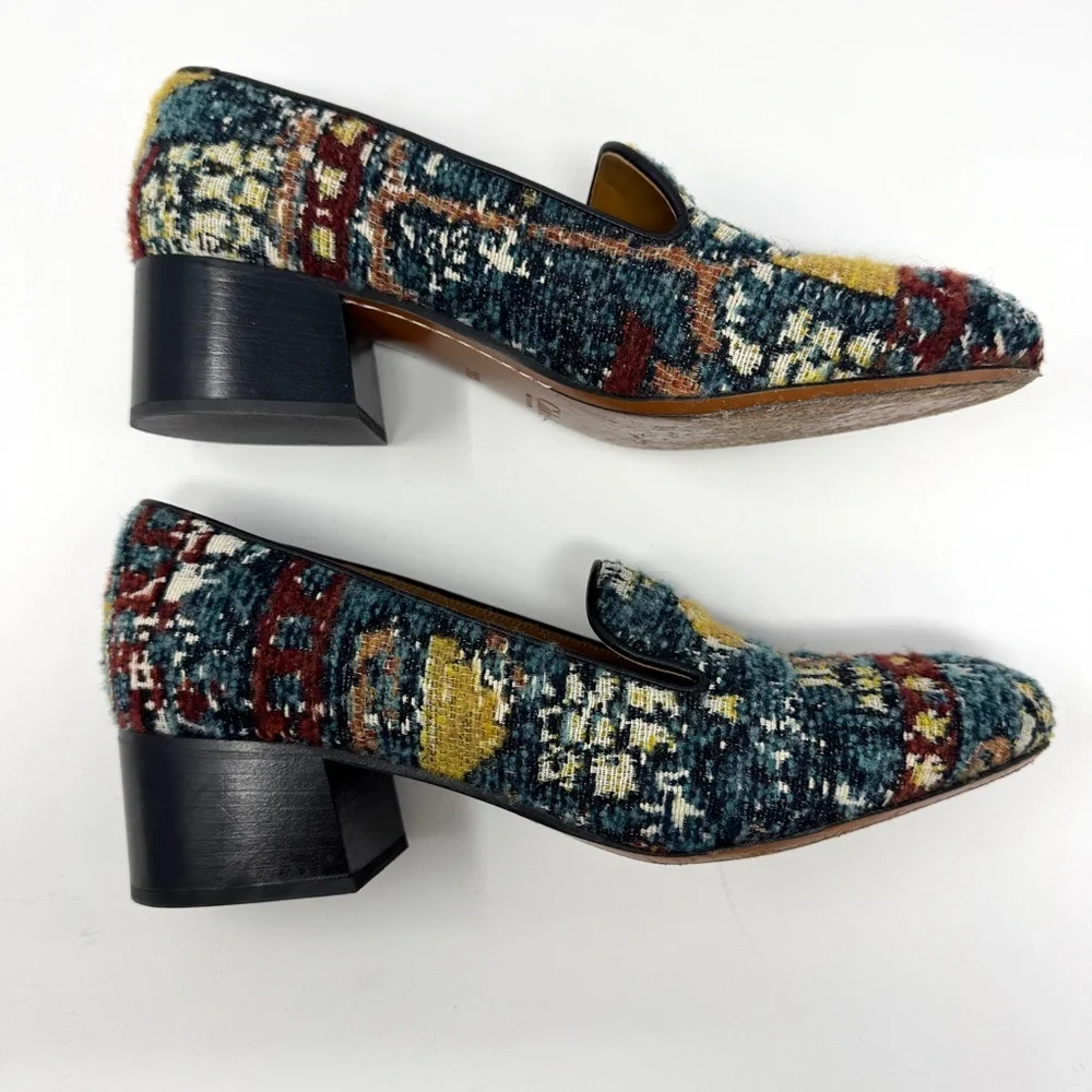 Chloé Tapestry Block Heel Loafers